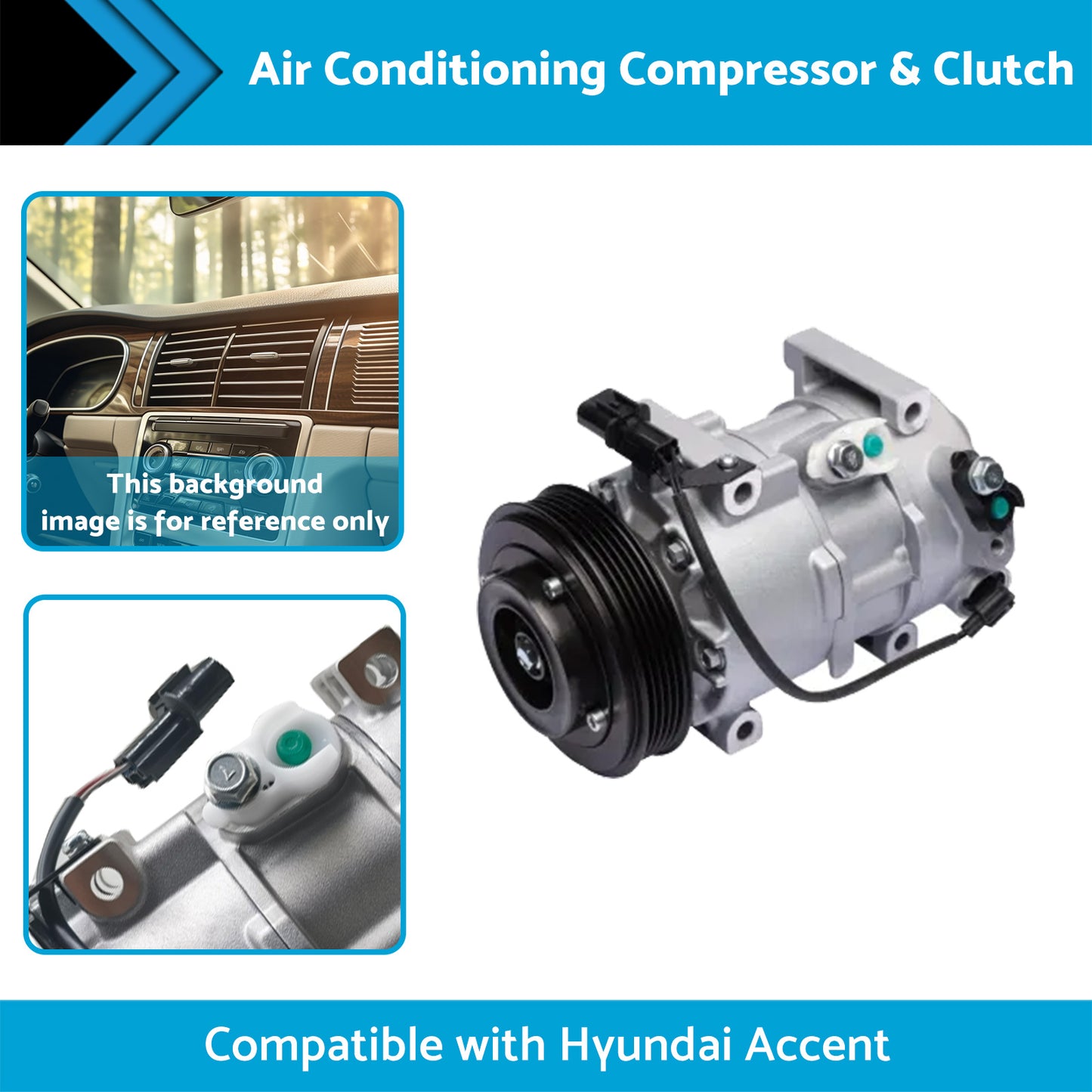 {{ Air Conditioning Compressor  and  Clutch Suitable for Hyundai Accent 14-19 1. 4L }} - Buy Car Parts Online at {{ Kaka Auto Parts }}.