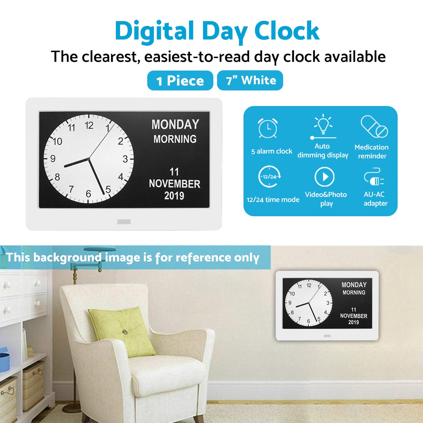 {{ LED Large Digital Day Clock 7  Calendar Dementia Date Week Month Year Time Wall }} - Buy Car Parts Online at {{ Kaka Auto Parts }}.