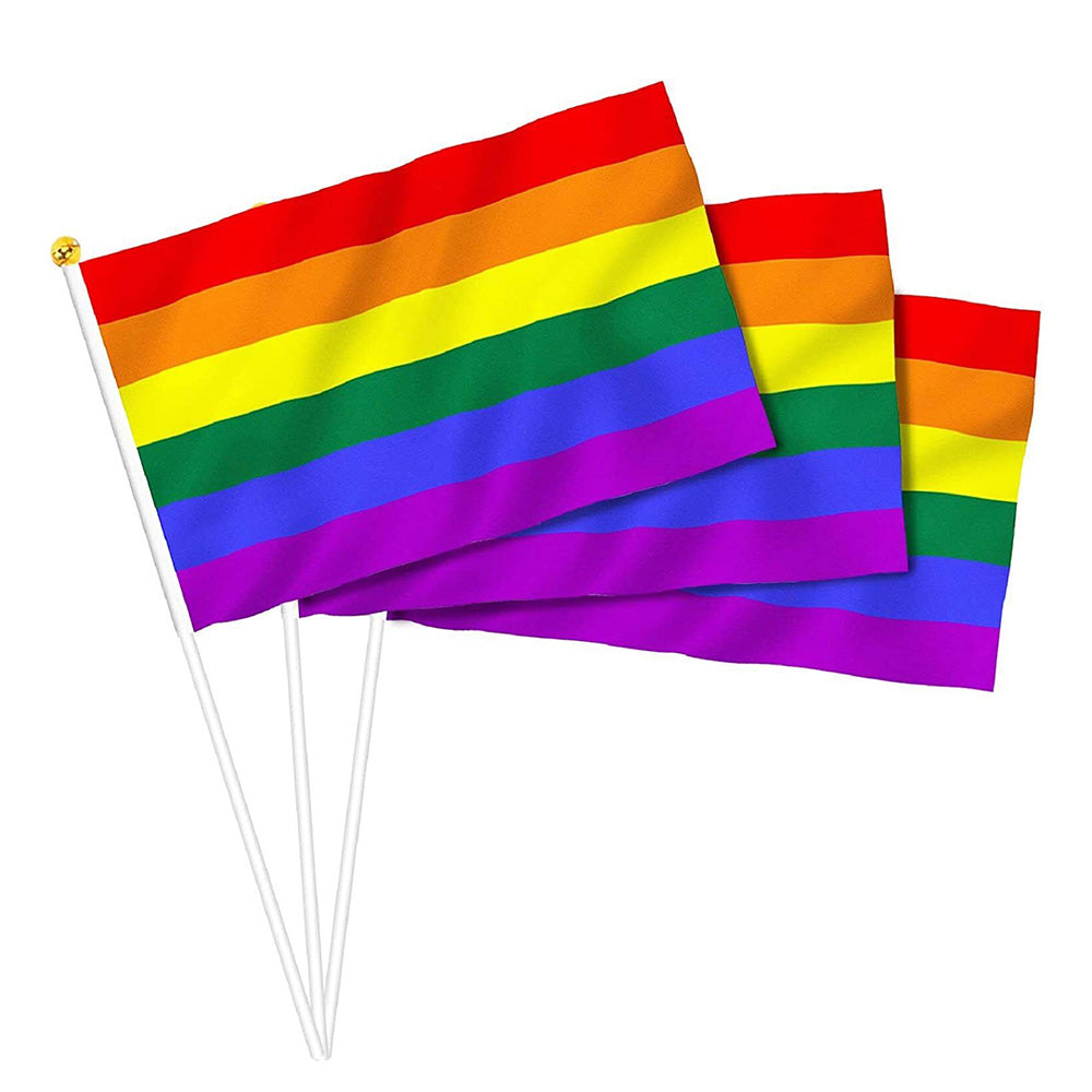 100x Small Rainbow Pride Flags Suitable For Gay, Lesbian & LGBT – 14x21cm Mini Hand Waving Flags