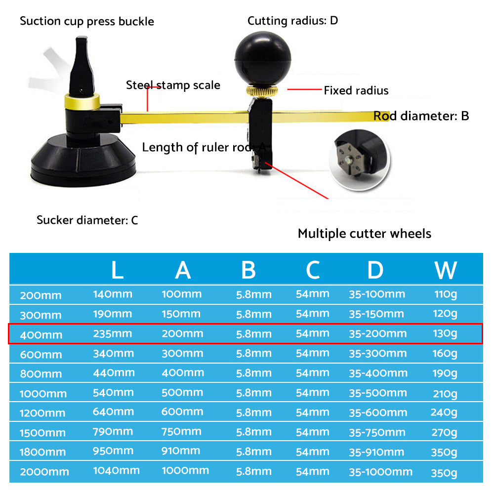 40cm Round Glass Cutter With Tungsten Carbide Cutting Wheel Suitable For Glazing