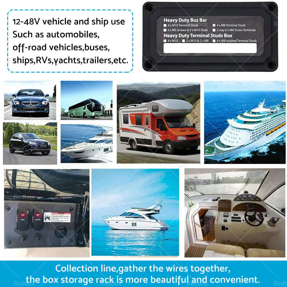 {{ M10 300A DC12V-48V Stud Bus Bar Power Distribution Box Terminal Block Heavy Duty }} - Buy Car Parts Online at {{ Kaka Auto Parts }}.