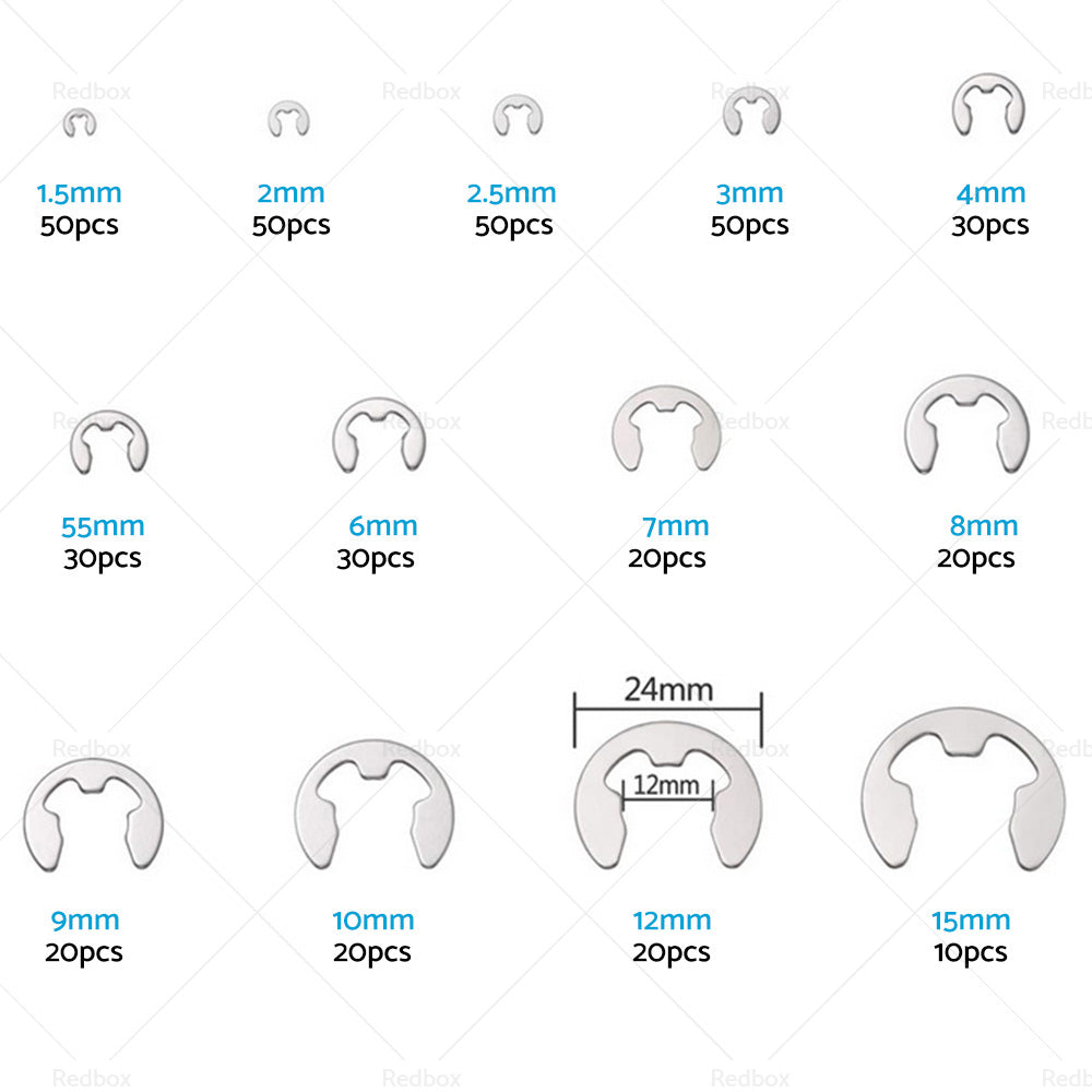 {{ Stainless Steel E Clips C Circlip Kit Retaining Ring 400PCS Assorted M1. 5-M15mm }} - Buy Car Parts Online at {{ Kaka Auto Parts }}.