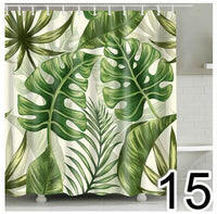 Bathroom Fabric Shower Curtain 12 Hook Set Water Resistant Tropical Plants Panel