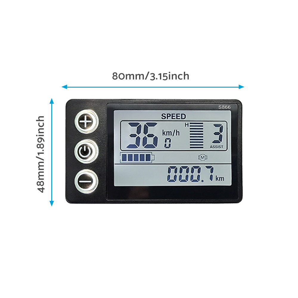 LCD Display Suitable For Electric Bike S866 24V/36V/48V – Waterproof Plug Fit For Ebike & Scooter
