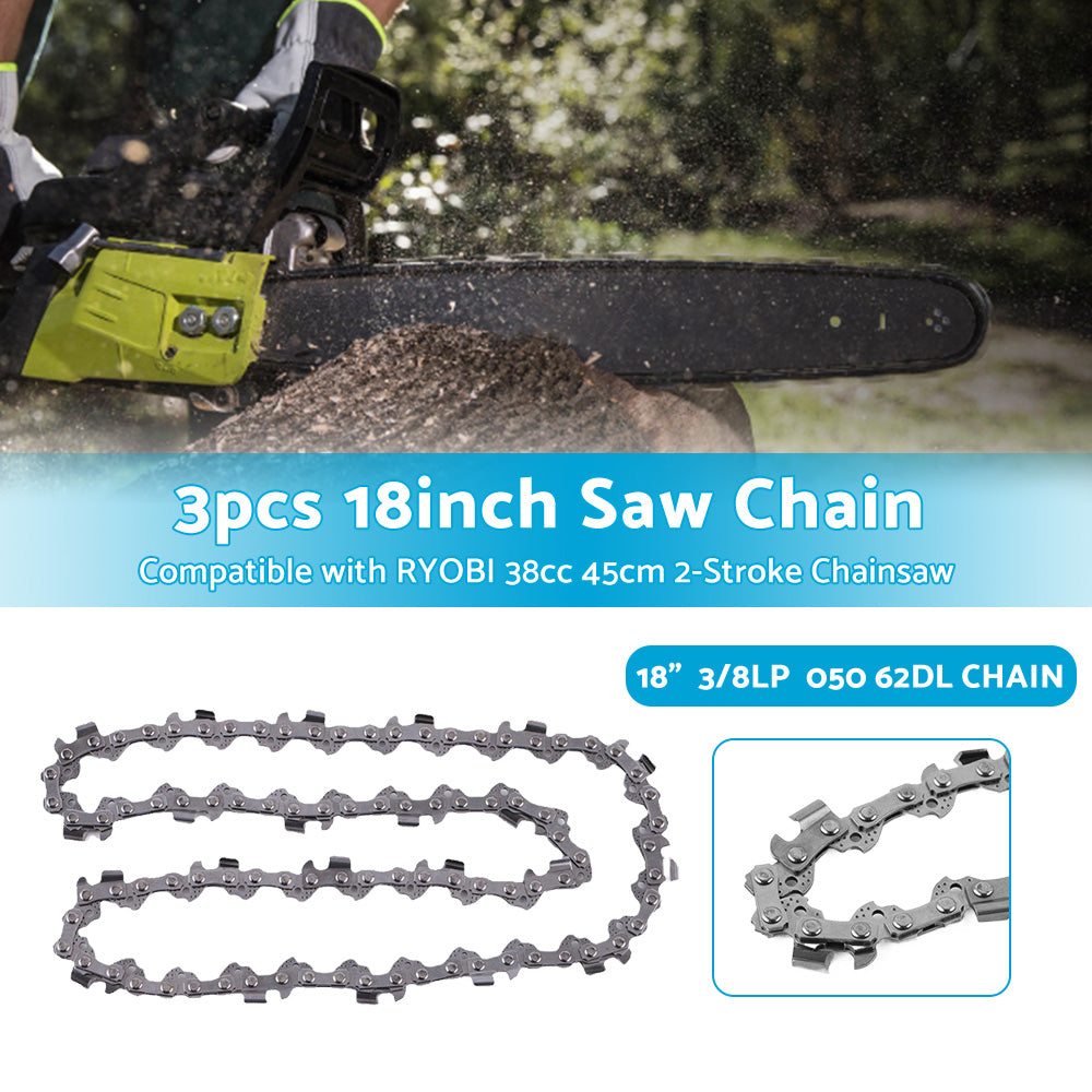 {{ 3PCS 18 inch  3 or 8LP 62DL Chainsaw Chain Suitable for RYOBI 38cc 45cm 2-Stroke RCS3845 }} - Buy Car Parts Online at {{ Kaka Auto Parts }}.