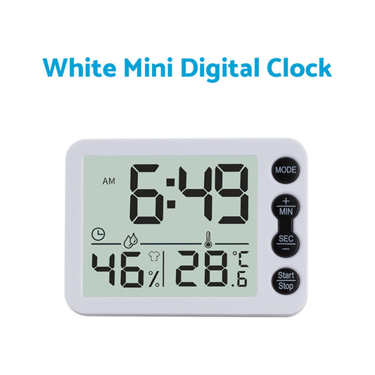 Small Mini Digital Clock with Temperature Display Suitable For Travel, LCD LED, Alarm, Battery Operated – Black & White