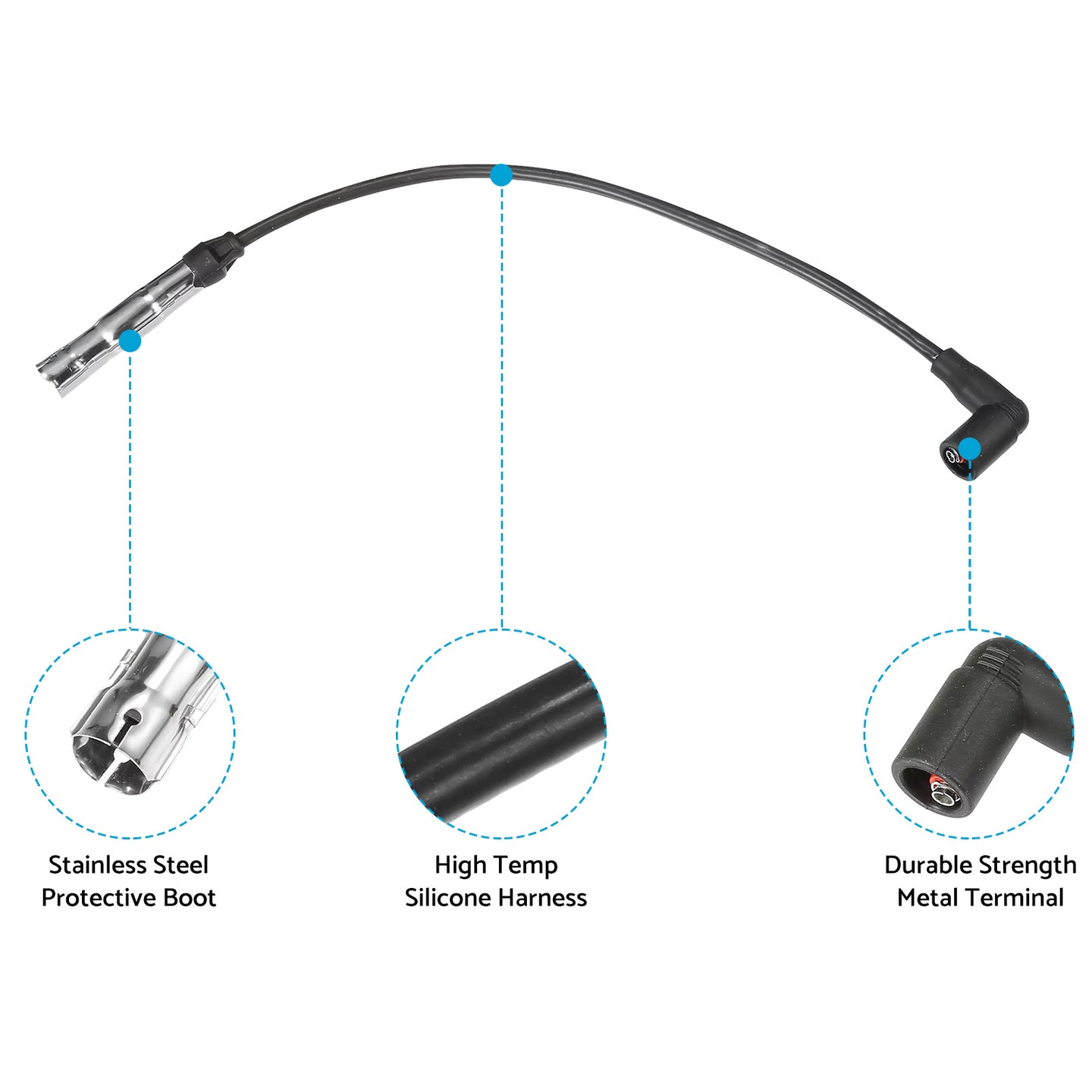 {{ 4pcs 7mm Ignition Spark Plug Wire Suitable For VW Beetle Golf Jetta 2.0 L4 98-15 }} - Buy Car Parts Online at {{ Kaka Auto Parts }}.