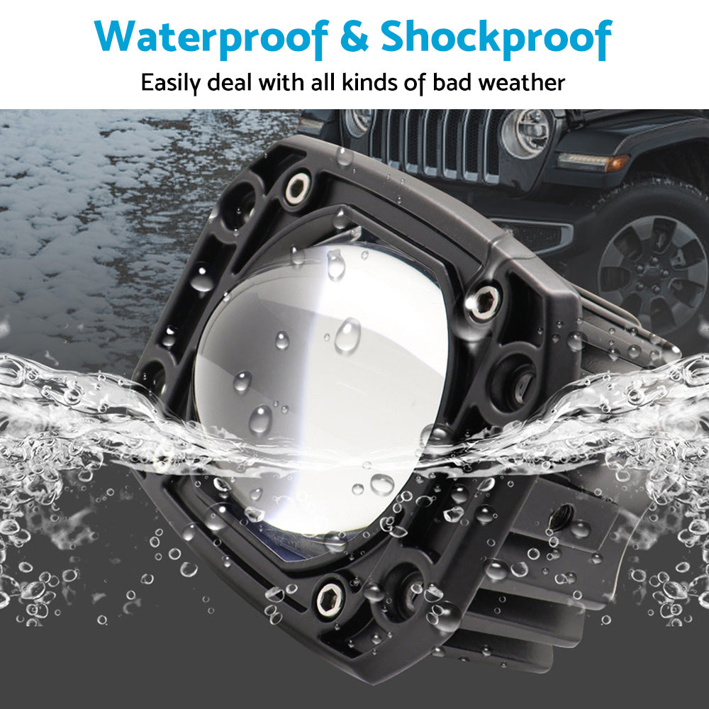 2x 3inch Flush Mount LED Work Light Bar Reverse Fog Lamp 4WD White Yellow 8D Len