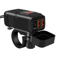 Dual USB Port Motorcycle Fast Charger Socket Suitable For Motorcycles – With LED Voltmeter Display & ON/OFF Switch