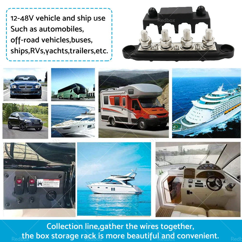 {{ 2PCS M10 4 Post 250A DC 48V Studs Bus Bar Power Distribution Box Terminal Block }} - Buy Car Parts Online at {{ Kaka Auto Parts }}.