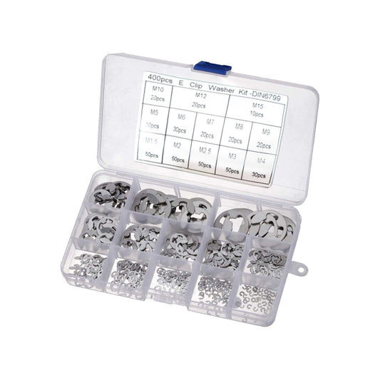Stainless Steel E Clips C Circlip Kit Retaining Ring 400PCS Assorted M1.5-M15mm Suitable For General Mechanical Applications