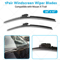 {{ Wiper Blades Suitable for Nissan X-Trail T32 2014-2022 Front Pair 26inch  17inch }} - Buy Car Parts Online at {{ Kaka Auto Parts }}.