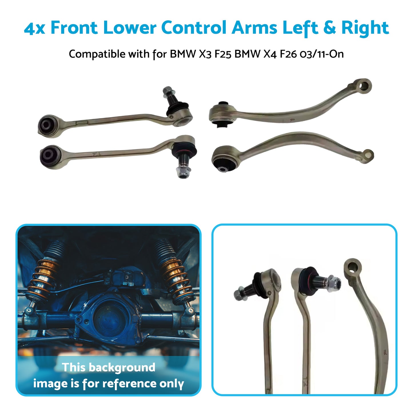 4x Front Lower Control Arms Left & Right Suitable for BMW X3 F25 X4 F26 03/11-On