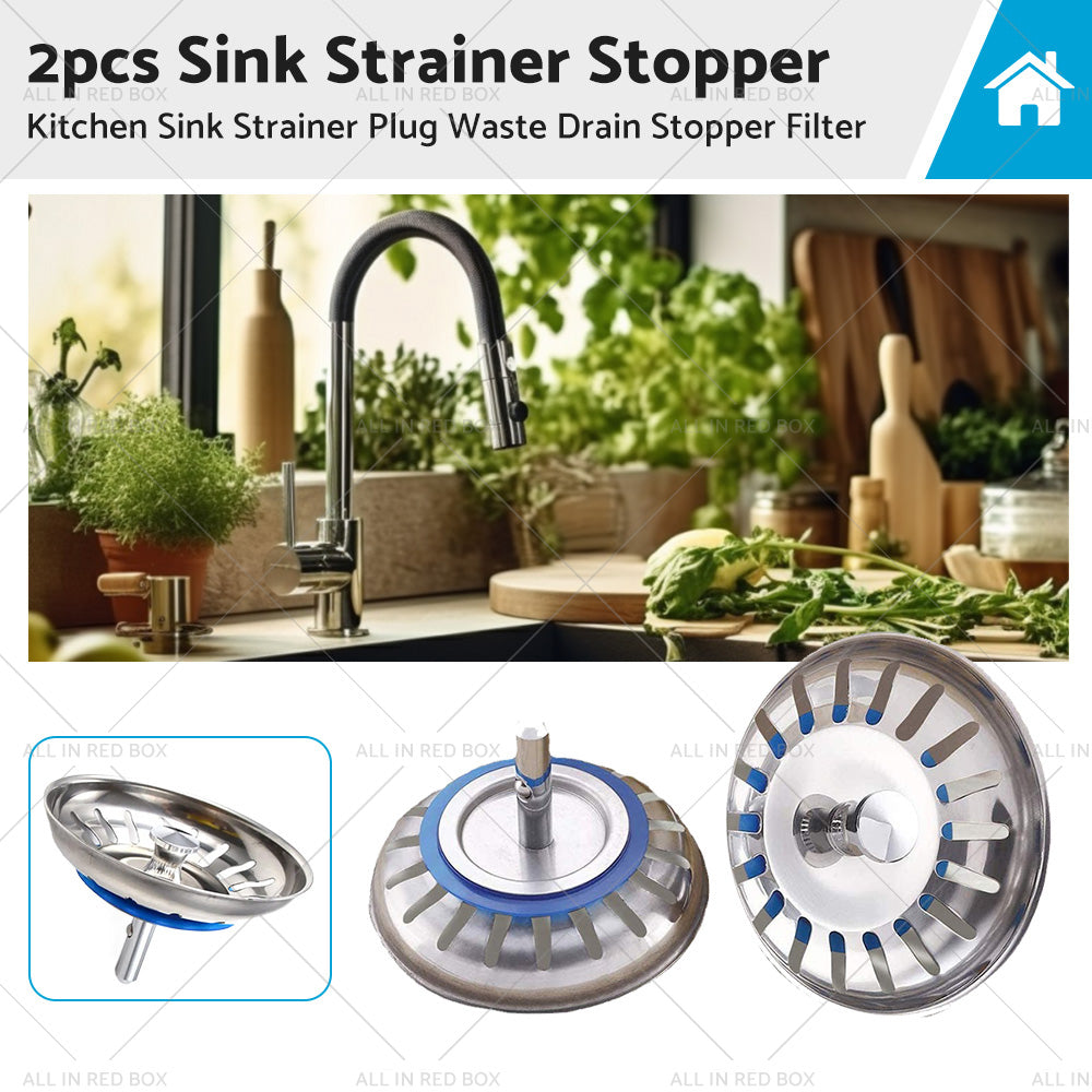 {{ 2PCS Kitchen Sink Strainer Plug Waste Drain Stopper Filter Stainless Steel }} - Buy Car Parts Online at {{ Kaka Auto Parts }}.