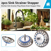 {{ 2PCS Kitchen Sink Strainer Plug Waste Drain Stopper Filter Stainless Steel }} - Buy Car Parts Online at {{ Kaka Auto Parts }}.