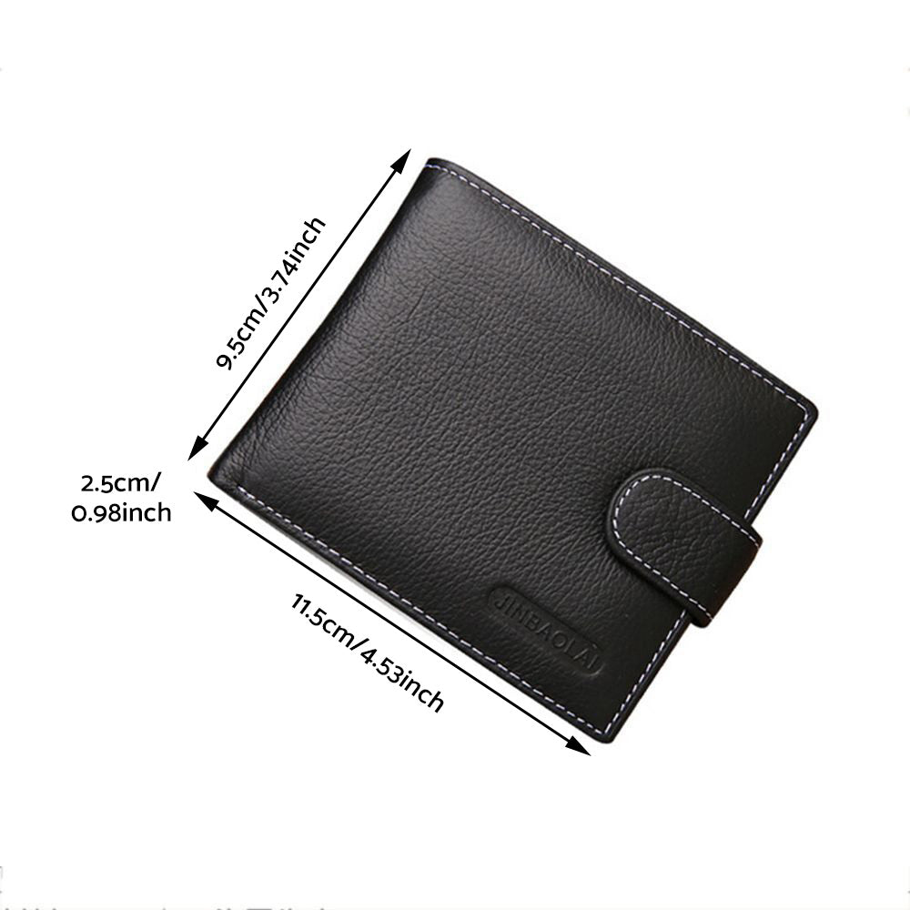 Mens Wallet Black Bi Fold with Top Layer Cowhide Leather Card Slots Coin Pocket