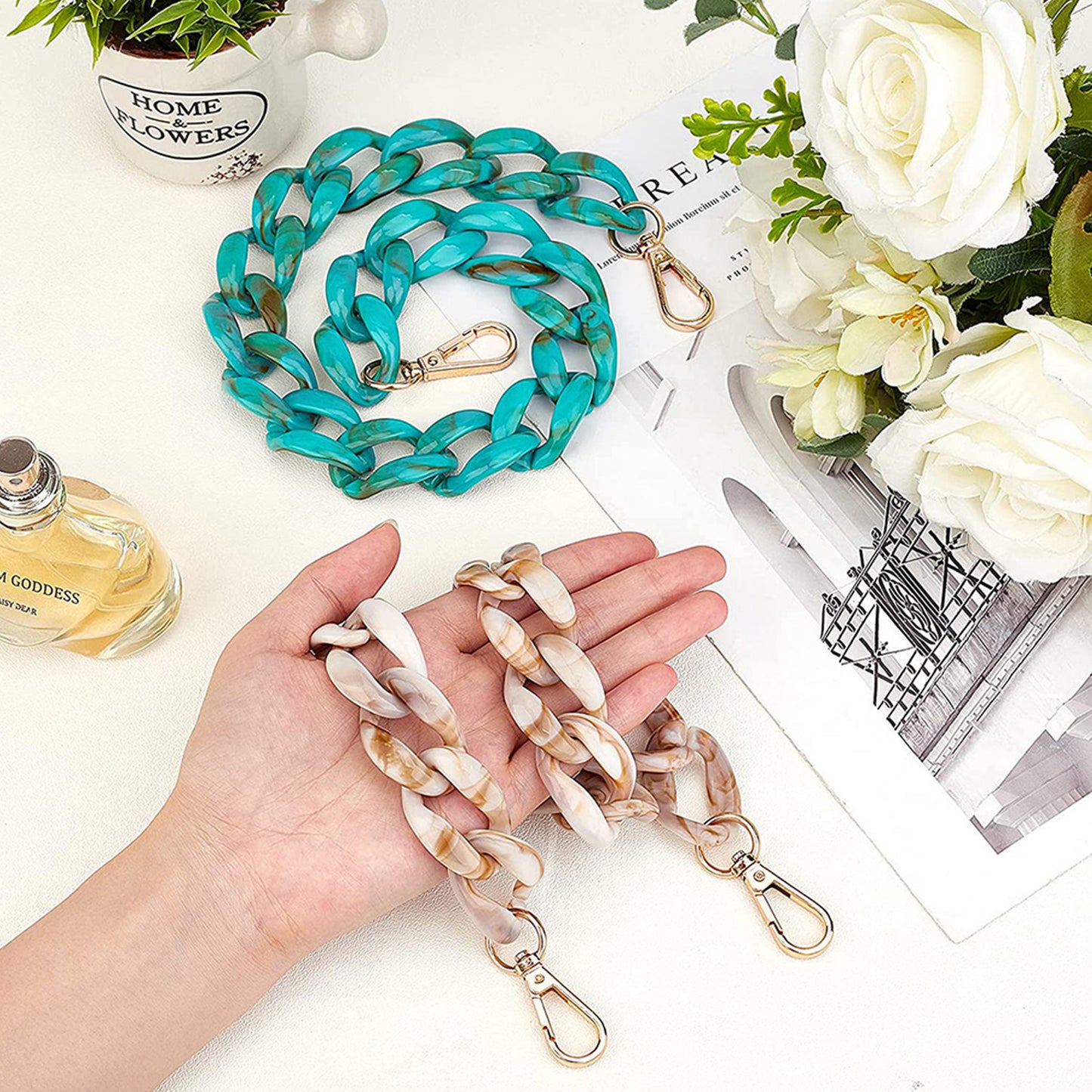 2PCS Resin Purse Chain Handle Acrylic Bag Strap Detachable Purse Clutches Handle