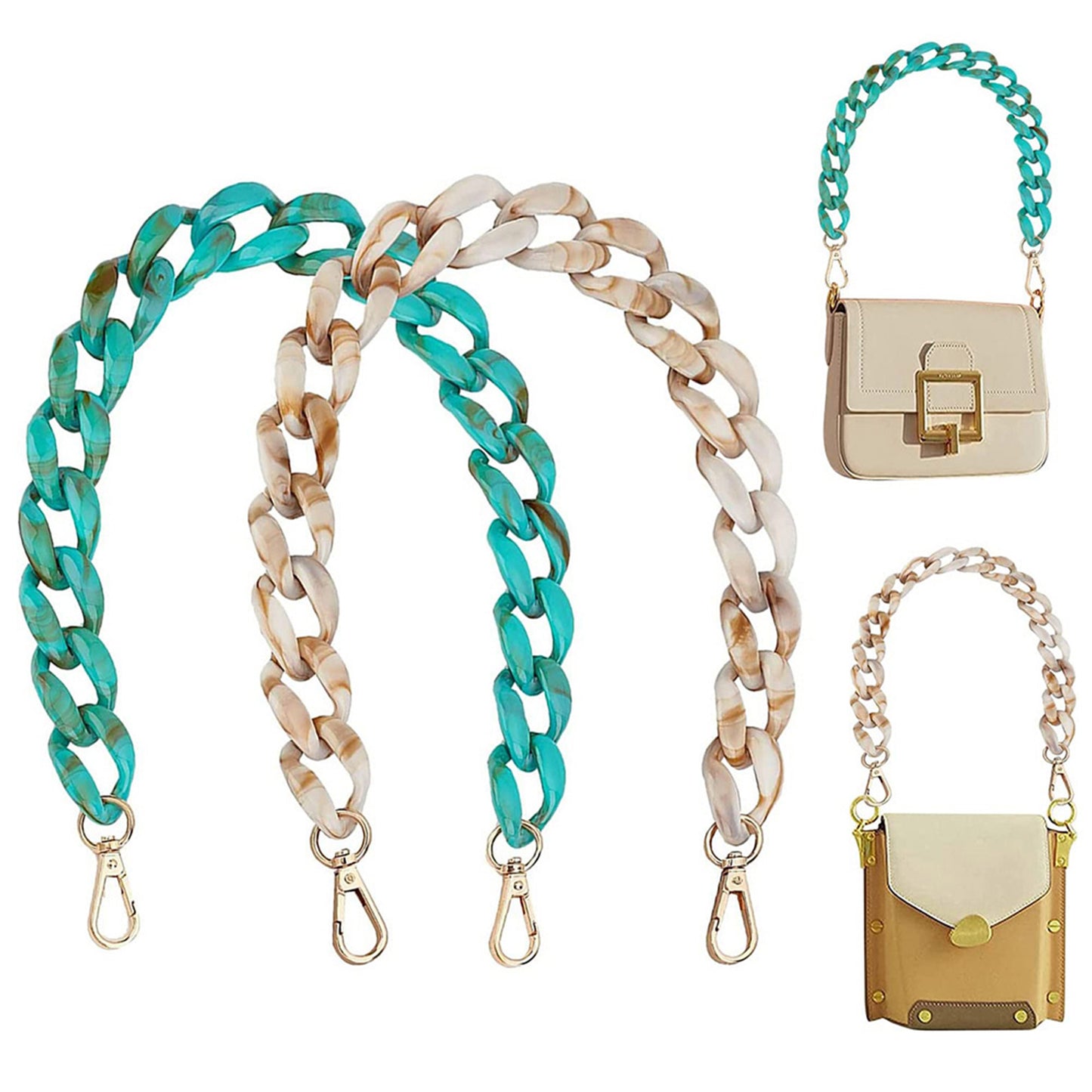 2PCS Resin Purse Chain Handle Acrylic Bag Strap Detachable Purse Clutches Handle