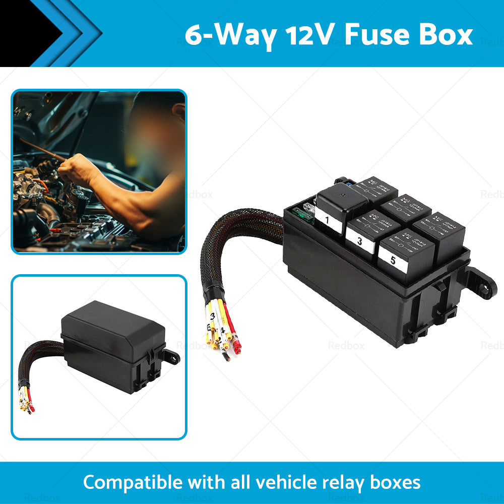 {{ 6-Way 12V Auto Waterproof Fuse Relay Holder Box Block 40A Relays with ATC Fuse }} - Buy Car Parts Online at {{ Kaka Auto Parts }}.
