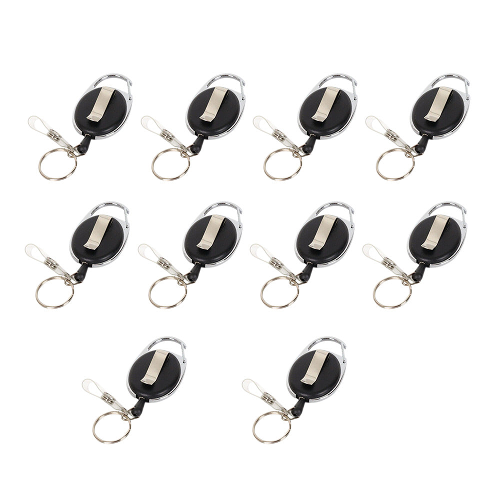 10X Key Rings Retractable Chain ID Pull Holder Reel Belt Clip Extend Recoil Oval