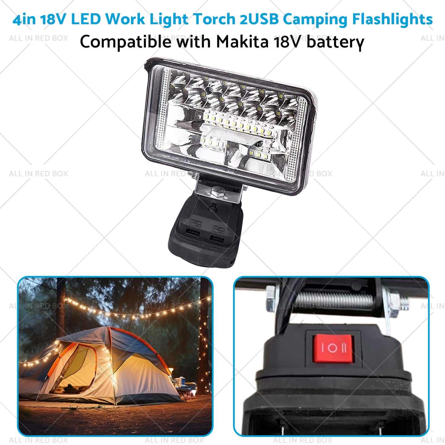 {{ 18V 4in LED Work Light Torch Camping Flashlights 2USB Suitablefor Makita Battery }} - Buy Car Parts Online at {{ Kaka Auto Parts }}.