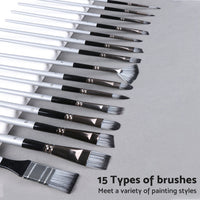 Artist Paint Brush Set 19x Suitable For Watercolour, Acrylic, and Oil Painting with Sponge Brushes