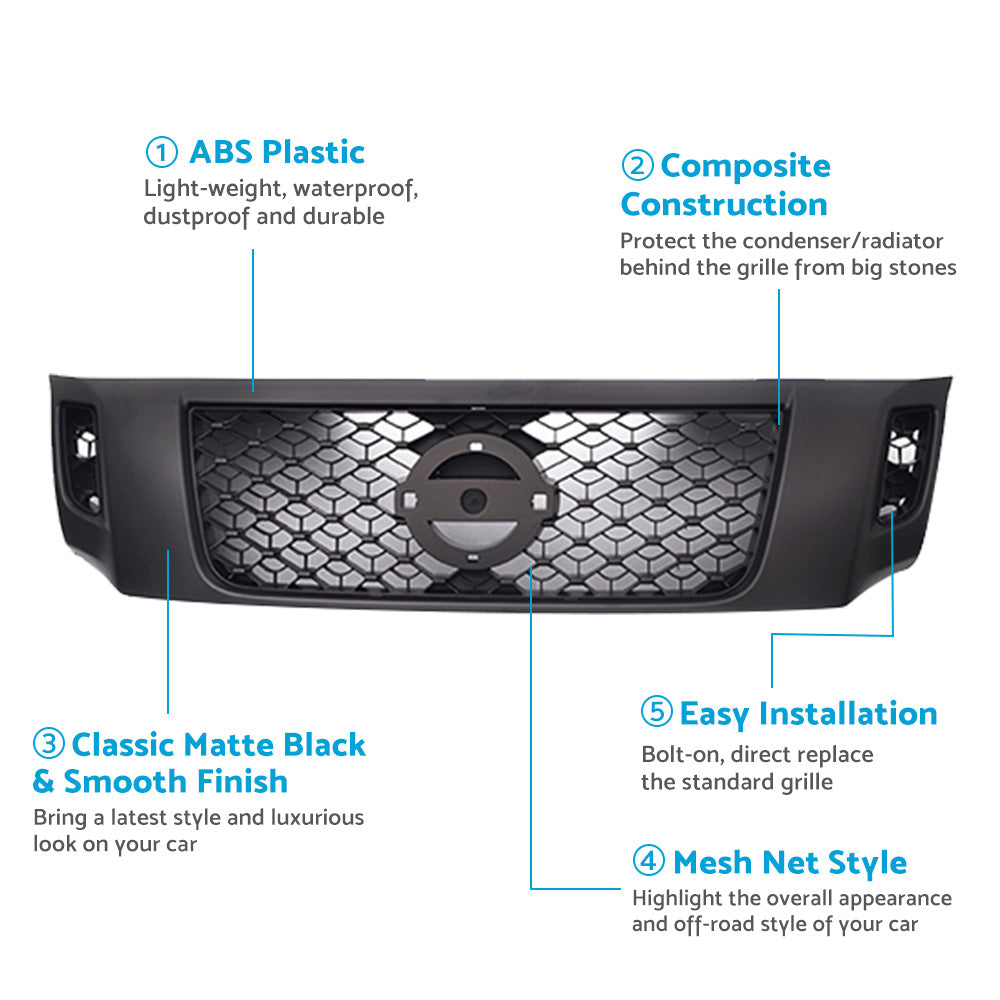 Front Grill Matte Black Bumper Bar Grille for Nissan Navara NP300 D23 2015-2019