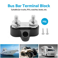 Heavy Duty Dual M6 Bus Bar Terminal Block Power Distribution Stud Black Suitable For Automotive Applications