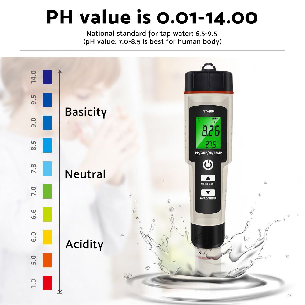 Portable 4 In 1 Hydrogen-Rich Test Pen PH ORP TEMP Water Quality Meter Tester