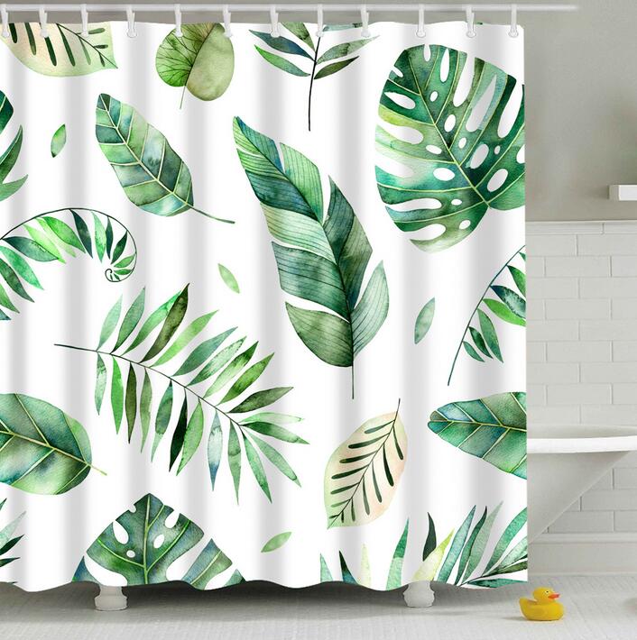 {{ Bathroom Fabric Shower Curtain 12 Hook Set Water Resistant Tropical Plants Panel }} - Buy Car Parts Online at {{ Kaka Auto Parts }}.