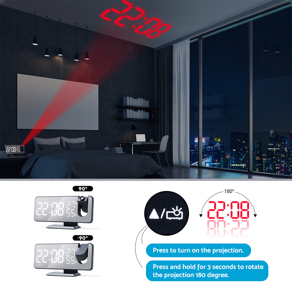 Projection on Ceiling Digital Dual Alarm Clock Bedroom Radio LED Big Screen