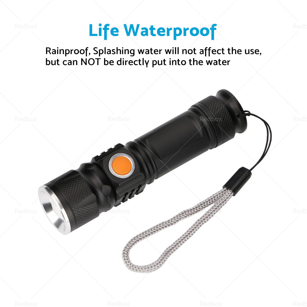 {{ 1pcs Black USB Rechargeable LED Flashlight Waterproof Torch Outdoor }} - Buy Car Parts Online at {{ Kaka Auto Parts }}.