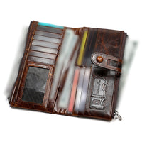 Leather Wallet Unisex Zip-Around Card Coin Holder Brown Black Red