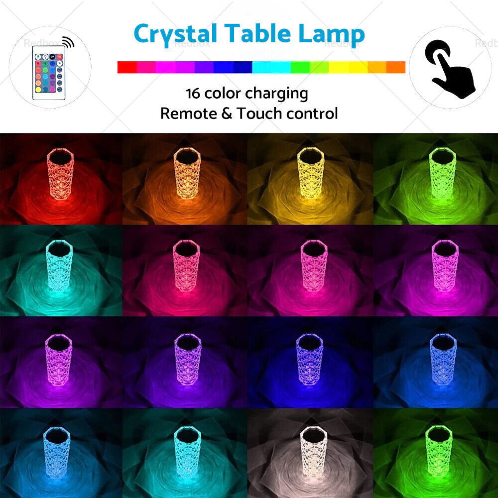 {{ Crystal Table Lamp Rose Diamond Touch Lamp with USB 3 or 16 Color Crystal LED Light }} - Buy Car Parts Online at {{ Kaka Auto Parts }}.