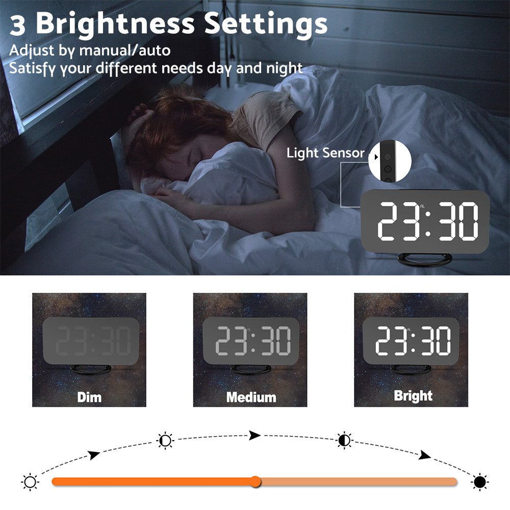 {{ Digital Alarm Clock Mirror LED Display Snooze Function Dim Mode Wall Bedroom }} - Buy Car Parts Online at {{ Kaka Auto Parts }}.