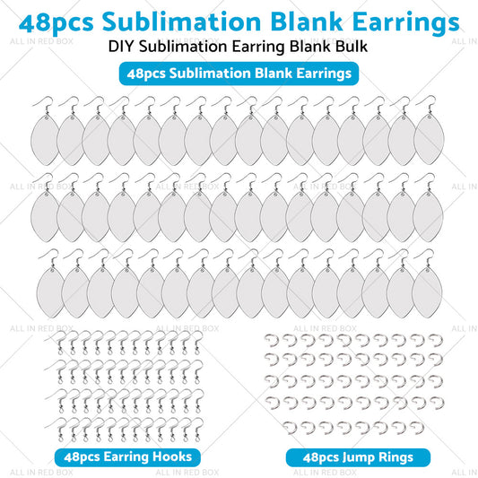 48PCS Sublimation Blank MDF Rugby Earring Double-Sided w  Hook and Jump Ring DIY