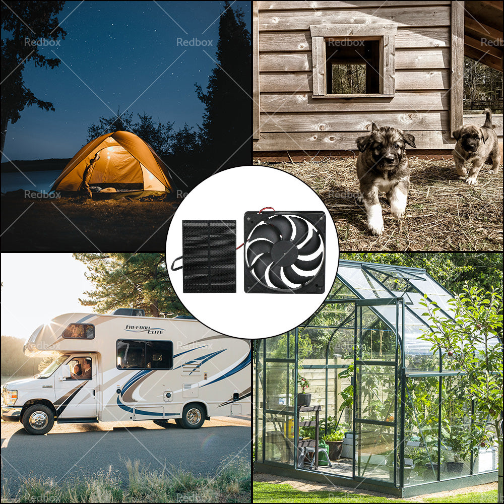 {{ 3W Solar Panel Powered Fan Mini Ventilator For Greenhouse Pet or Dog Chicken House }} - Buy Car Parts Online at {{ Kaka Auto Parts }}.