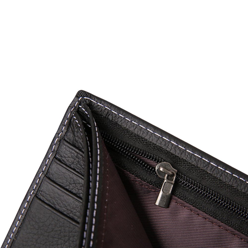 Mens Wallet Black Bi Fold with Top Layer Cowhide Leather Card Slots Coin Pocket
