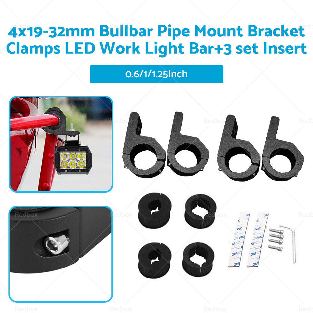 {{ 4x19-32mm 1. 2inch Bullbar Pipe Mount Bracket Clamps LED Work Light Bar3 set Insert }} - Buy Car Parts Online at {{ Kaka Auto Parts }}.