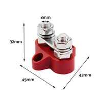 1x Bus Bar M8-M8 2 Post 12V-24V Terminal Block Positive Distribution 150A Red