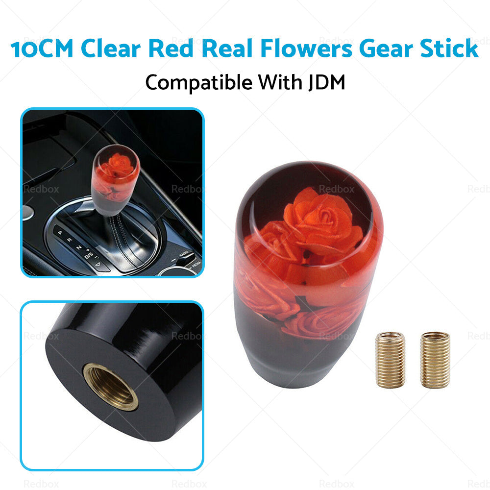 {{ 10CM Clear Red Real Flowers Manual Gear Stick Shift Knob Lever Shifter }} - Buy Car Parts Online at {{ Kaka Auto Parts }}.