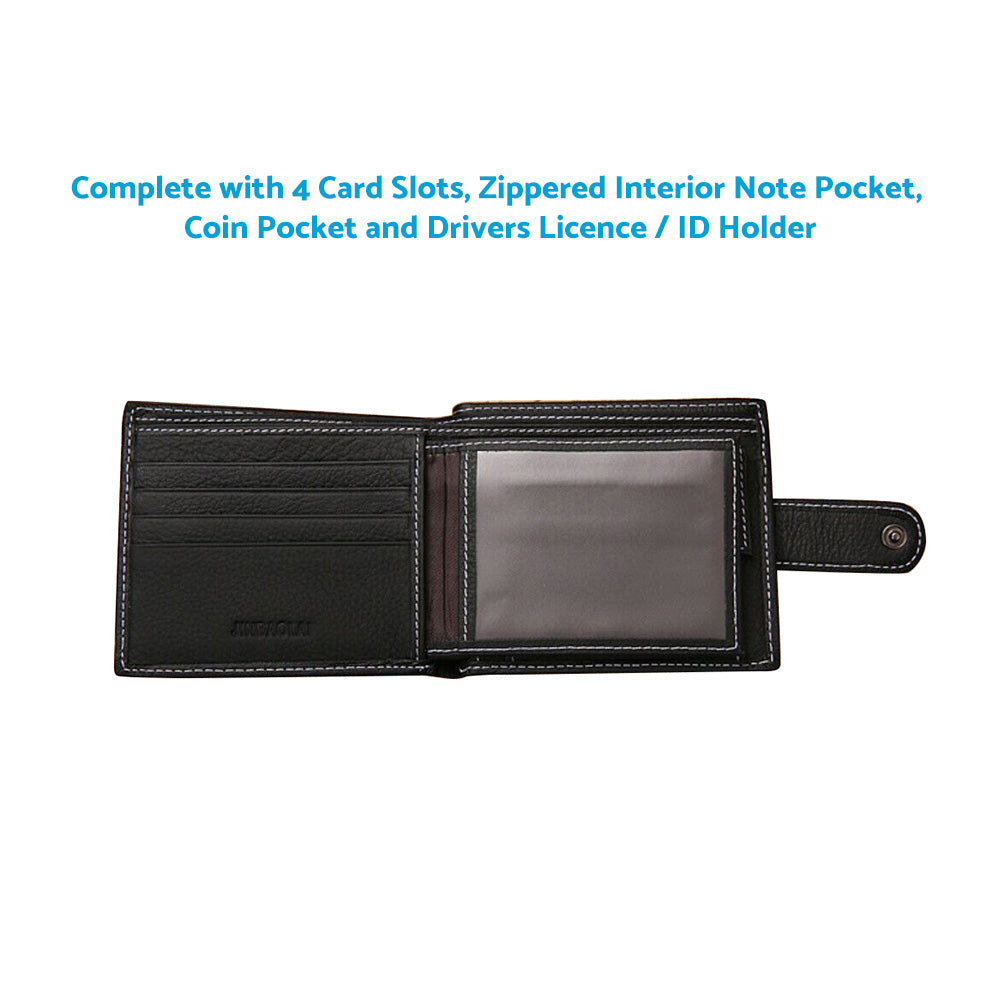 Mens Wallet Black Bi Fold with Top Layer Cowhide Leather Card Slots Coin Pocket