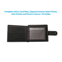 Mens Wallet Black Bi Fold with Top Layer Cowhide Leather Card Slots Coin Pocket