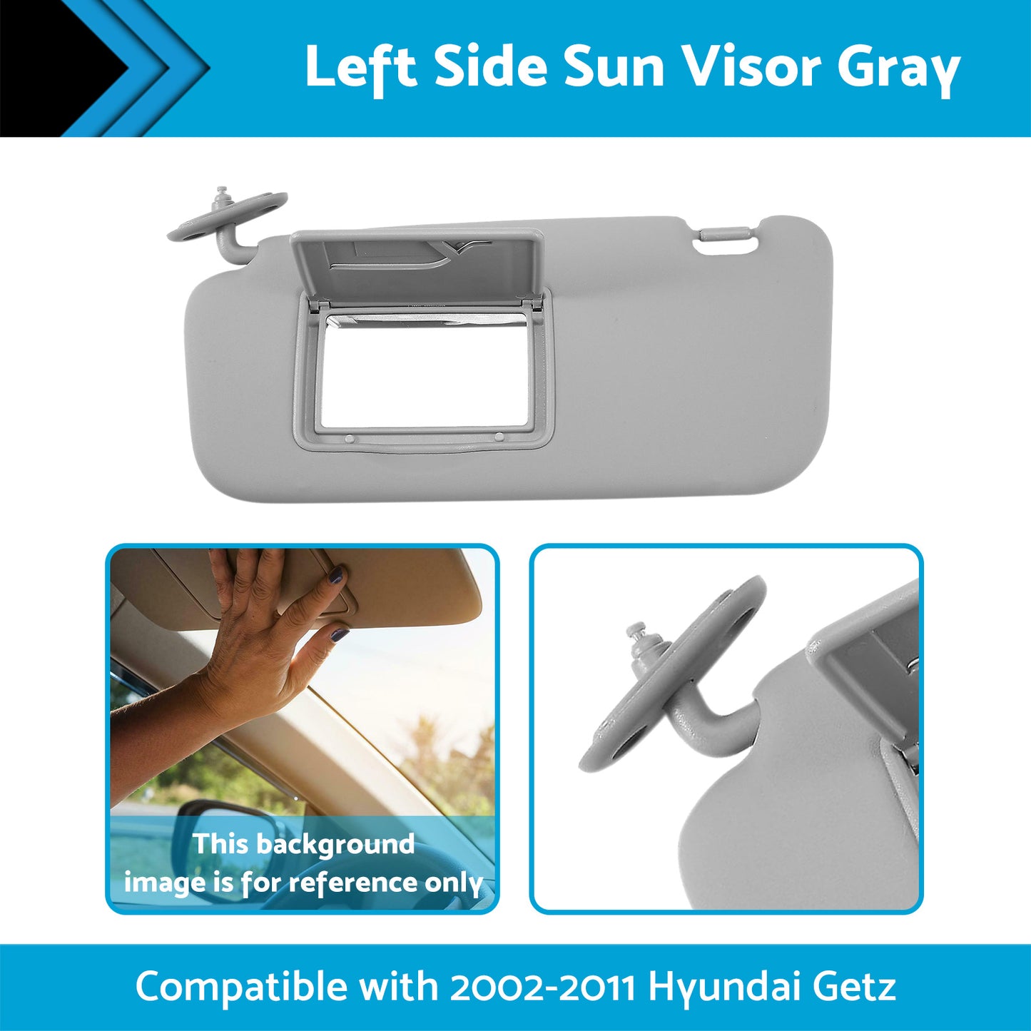 {{ Front Left Side Sun Visor Sunvisor Sunshade For Hyundai Getz Click 02-11 Gray }} - Buy Car Parts Online at {{ Kaka Auto Parts }}.