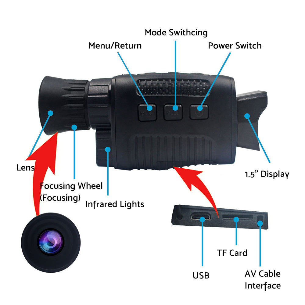 IR Night Vision Monocular 5X Zoom Telescope Digital Camera Hunting HD Video 1080