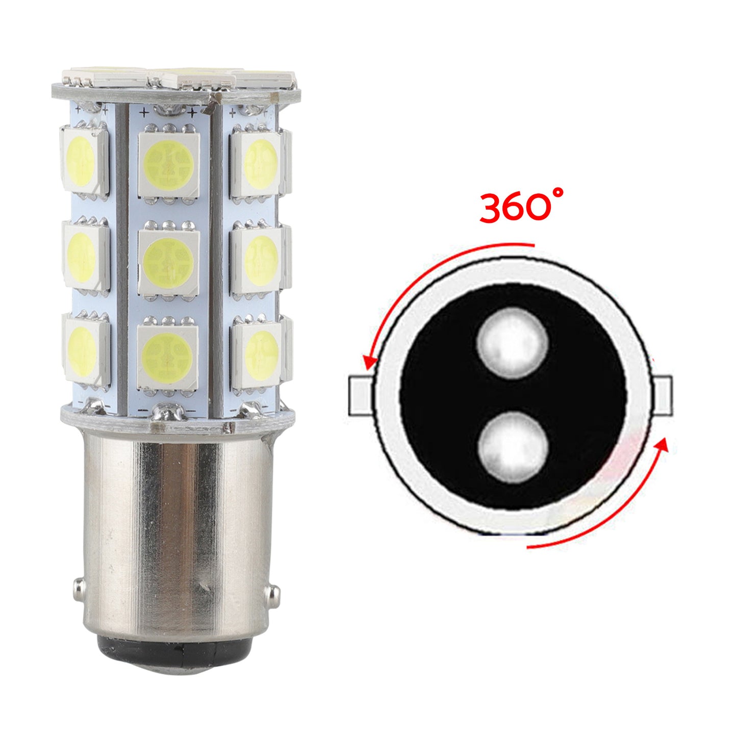 2x 12V BA15D LED White 27 SMD 5050 Indicator Signal Lights Suitable For Caravan & Car