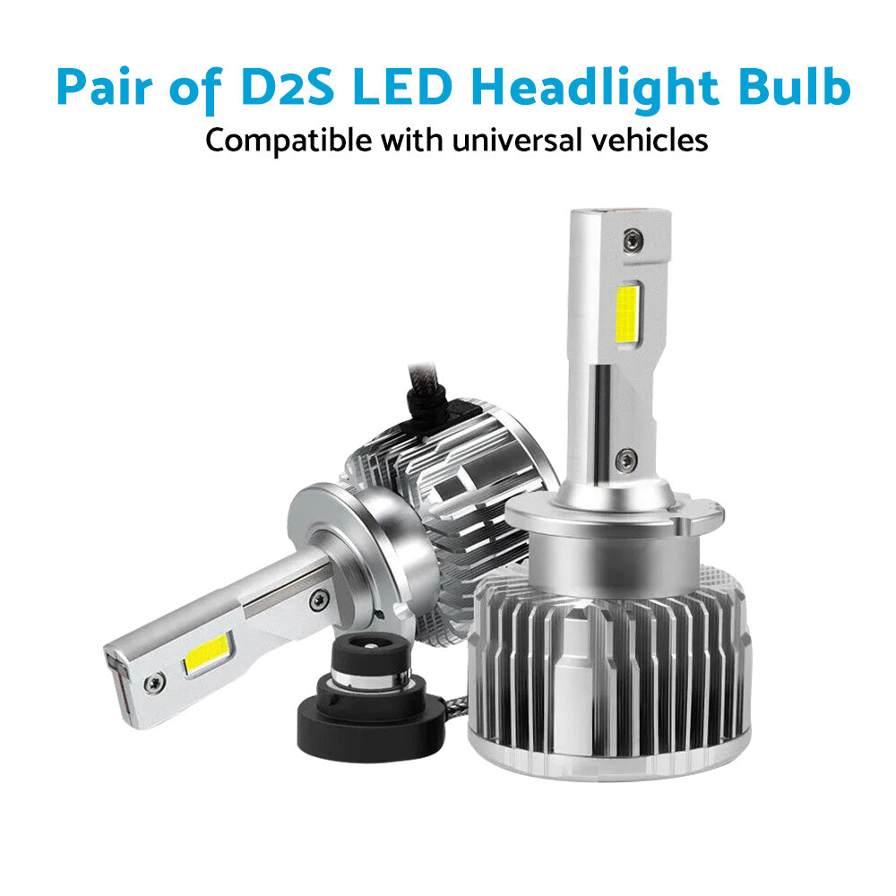 Pair of D2S LED Headlight Bulbs HID Conversion Kit 6000K White Plug  and  Play 90W