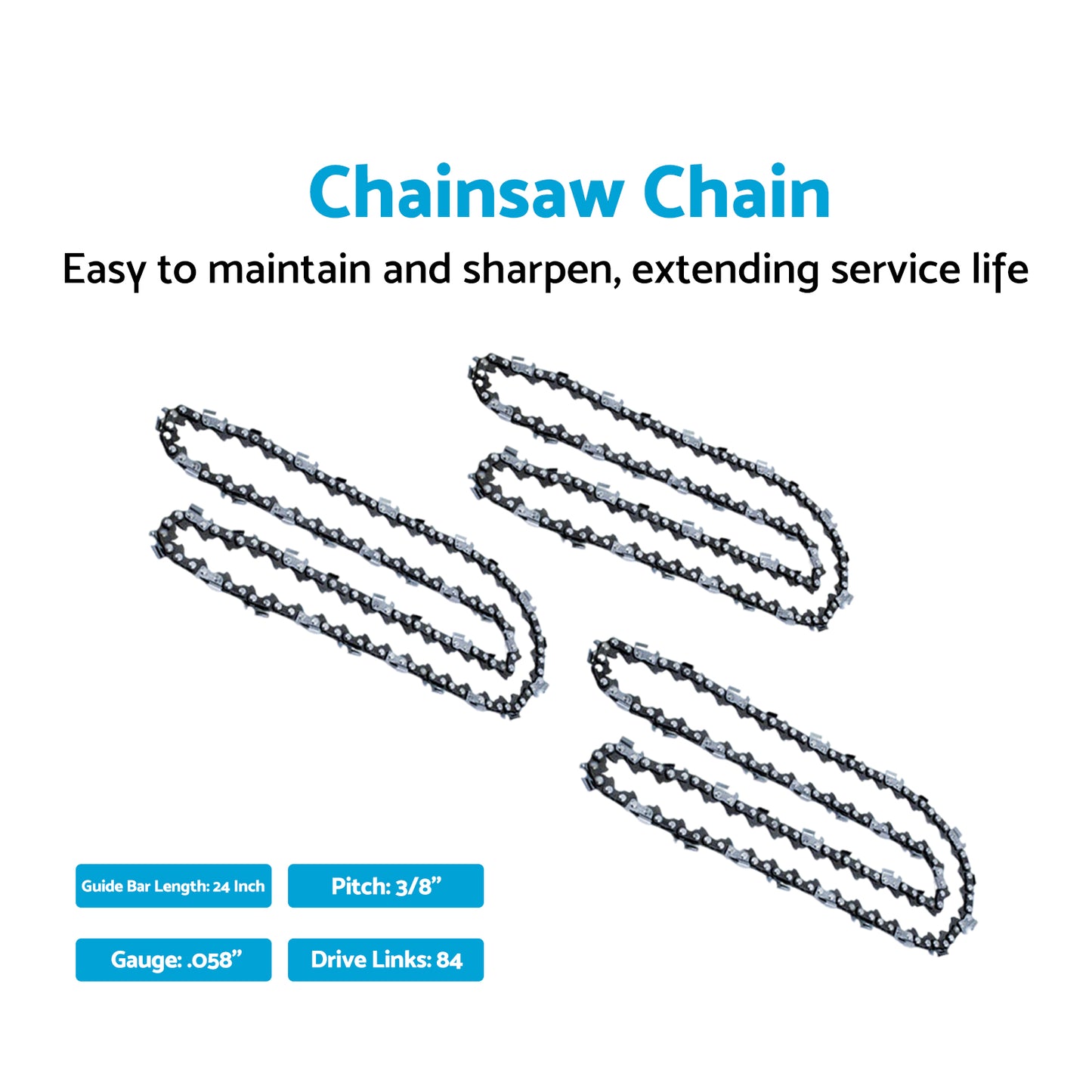 3x 24'' 3/8 .058 84DL Chainsaw Chain Suitable For Husqvarna 64 65 66 70 185 260