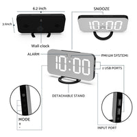 {{ Digital Alarm Clock Mirror LED Display Snooze Function Dim Mode Wall Bedroom }} - Buy Car Parts Online at {{ Kaka Auto Parts }}.