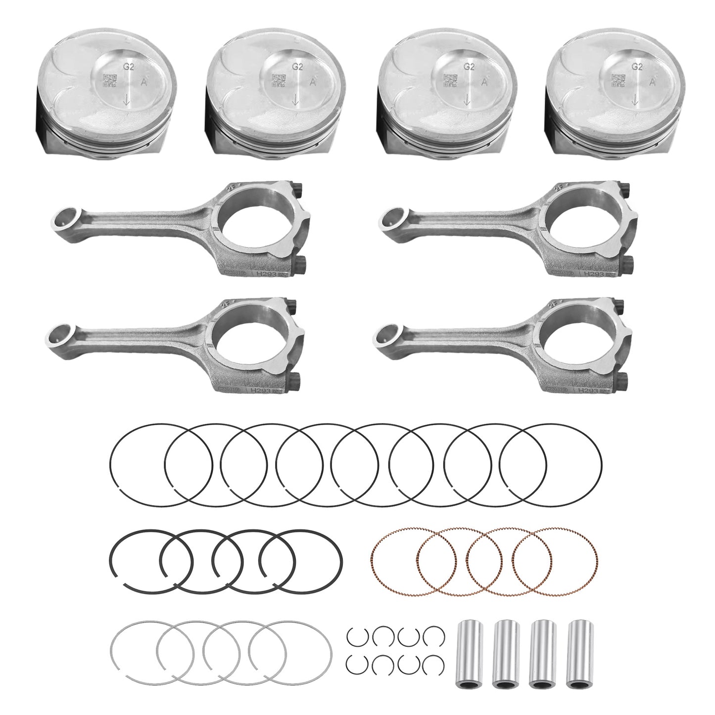 {{ 4x Piston & Rings Connecting Rod kit Suitable For Kia Soul Forte Koup 2.0L 14-18 }} - Buy Car Parts Online at {{ Kaka Auto Parts }}.